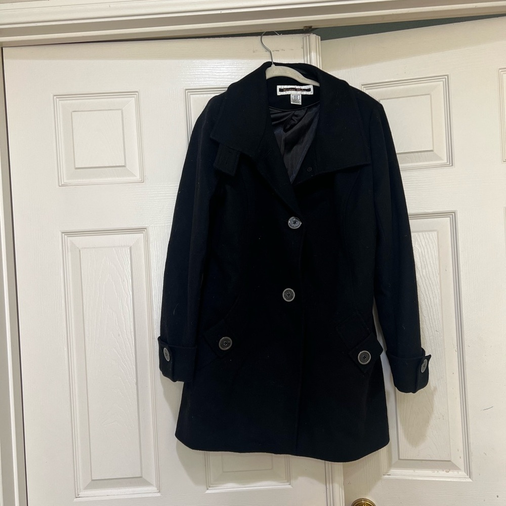 Kristen Blake women size small black wool Coat winter warm cozy pockets
